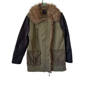 Forever 21 Army Green & Black Jacket with Faux Fur